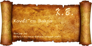 Kovács Baksa névjegykártya